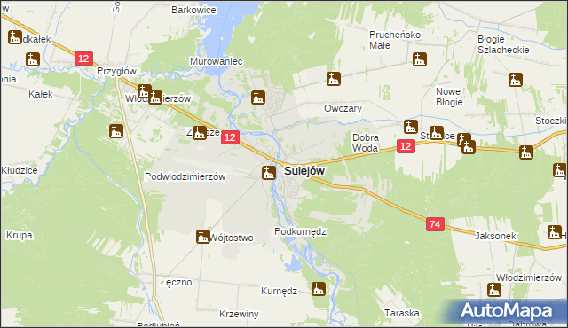mapa Sulejów powiat piotrkowski, Sulejów powiat piotrkowski na mapie Targeo