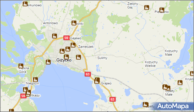 mapa Sulimy gmina Giżycko, Sulimy gmina Giżycko na mapie Targeo
