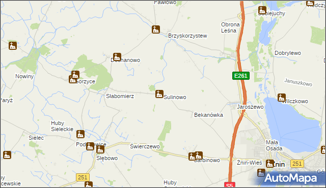 mapa Sulinowo, Sulinowo na mapie Targeo