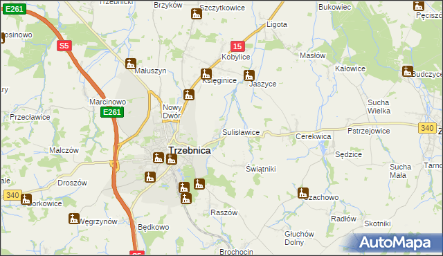 mapa Sulisławice gmina Trzebnica, Sulisławice gmina Trzebnica na mapie Targeo