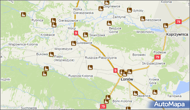 mapa Suliszów gmina Łoniów, Suliszów gmina Łoniów na mapie Targeo