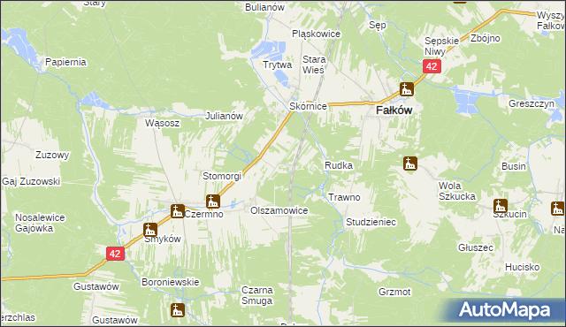 mapa Sułków gmina Fałków, Sułków gmina Fałków na mapie Targeo