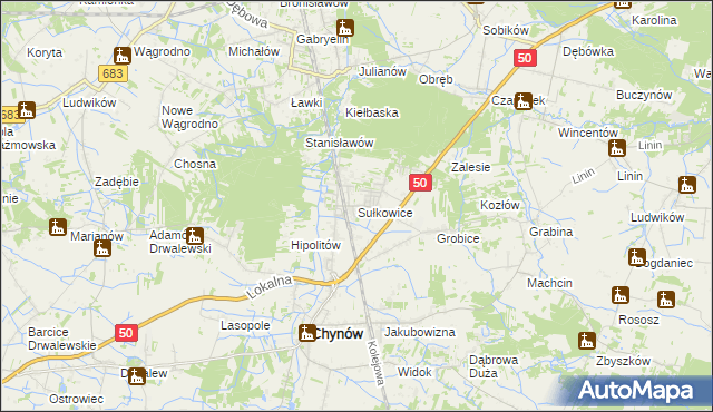 mapa Sułkowice gmina Chynów, Sułkowice gmina Chynów na mapie Targeo