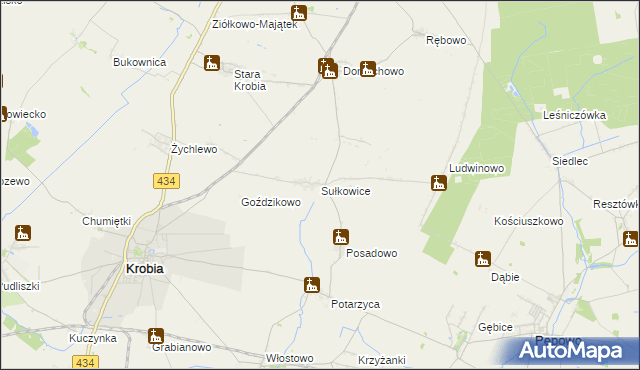 mapa Sułkowice gmina Krobia, Sułkowice gmina Krobia na mapie Targeo