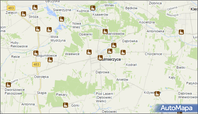 mapa Sulmierzyce powiat pajęczański, Sulmierzyce powiat pajęczański na mapie Targeo