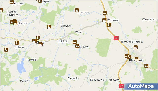 mapa Sułowo gmina Bisztynek, Sułowo gmina Bisztynek na mapie Targeo