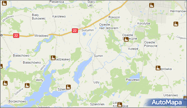 mapa Sumin gmina Starogard Gdański, Sumin gmina Starogard Gdański na mapie Targeo