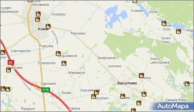 mapa Świątkowice gmina Baruchowo, Świątkowice gmina Baruchowo na mapie Targeo