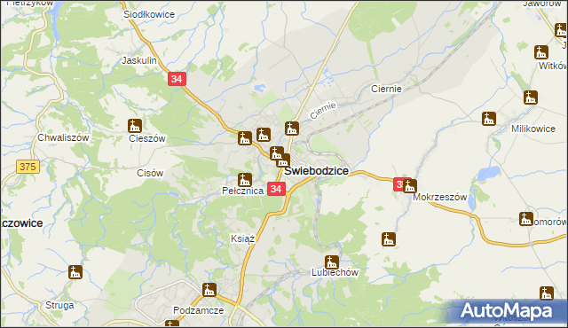 mapa Świebodzice, Świebodzice na mapie Targeo