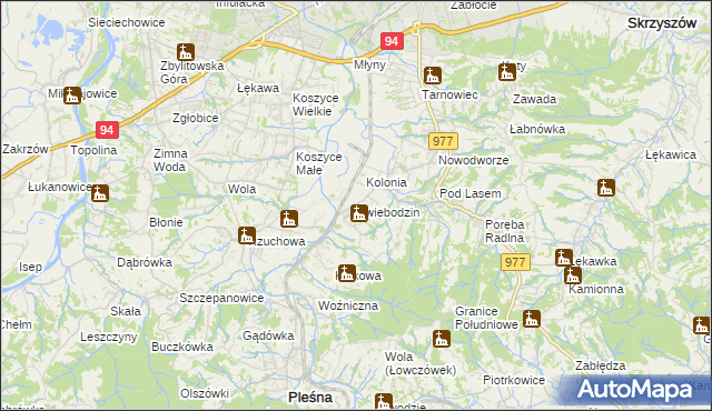 mapa Świebodzin gmina Pleśna, Świebodzin gmina Pleśna na mapie Targeo