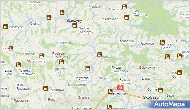 mapa Święcany, Święcany na mapie Targeo