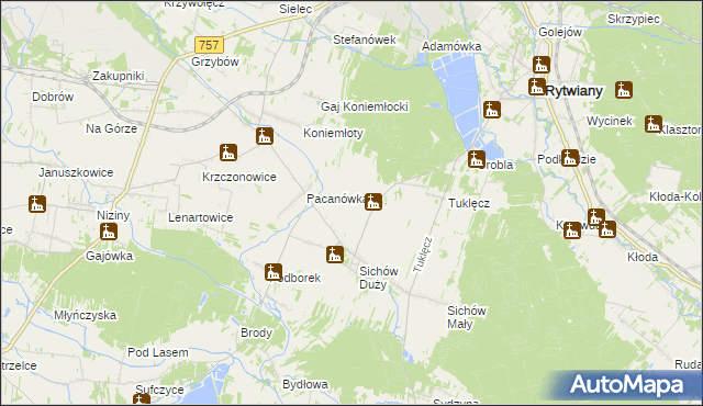 mapa Święcica gmina Rytwiany, Święcica gmina Rytwiany na mapie Targeo