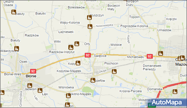 mapa Święcice gmina Ożarów Mazowiecki, Święcice gmina Ożarów Mazowiecki na mapie Targeo