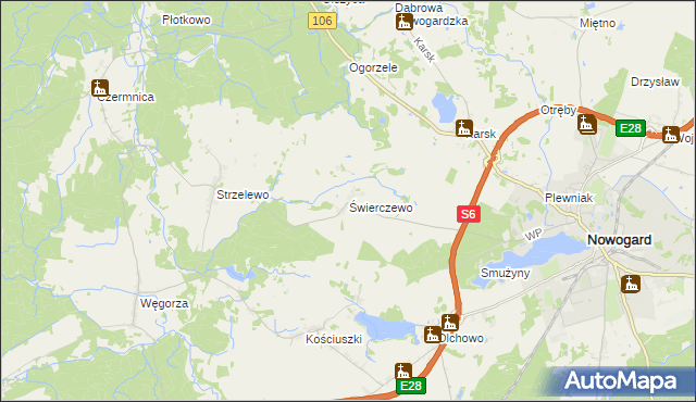 mapa Świerczewo gmina Nowogard, Świerczewo gmina Nowogard na mapie Targeo