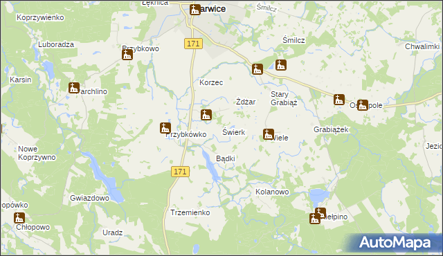 mapa Świerk gmina Barwice, Świerk gmina Barwice na mapie Targeo