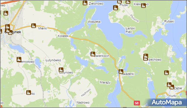 mapa Świerkocin gmina Olsztynek, Świerkocin gmina Olsztynek na mapie Targeo