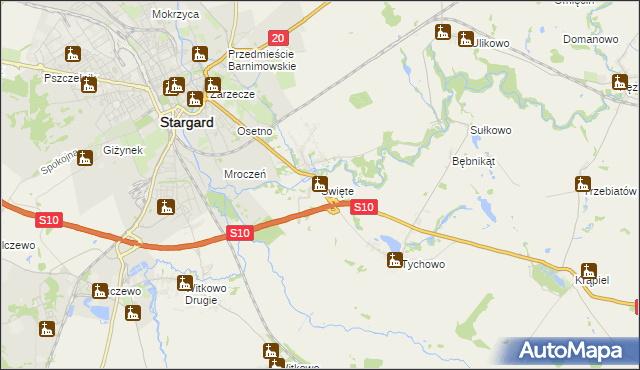 mapa Święte gmina Stargard, Święte gmina Stargard na mapie Targeo