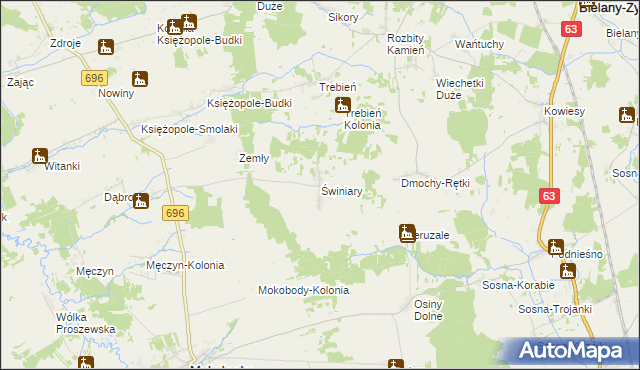 mapa Świniary gmina Mokobody, Świniary gmina Mokobody na mapie Targeo