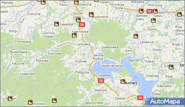 mapa Świnna Poręba, Świnna Poręba na mapie Targeo