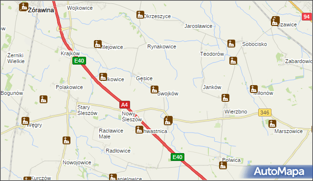 mapa Swojków gmina Domaniów, Swojków gmina Domaniów na mapie Targeo