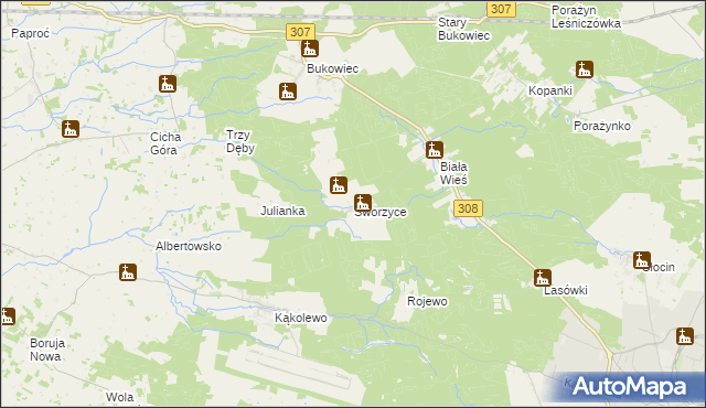 mapa Sworzyce gmina Grodzisk Wielkopolski, Sworzyce gmina Grodzisk Wielkopolski na mapie Targeo