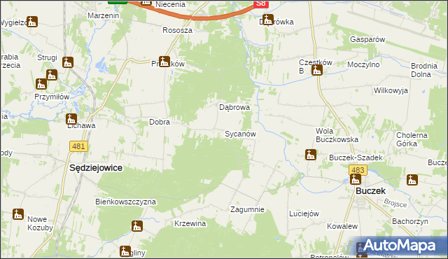 mapa Sycanów, Sycanów na mapie Targeo