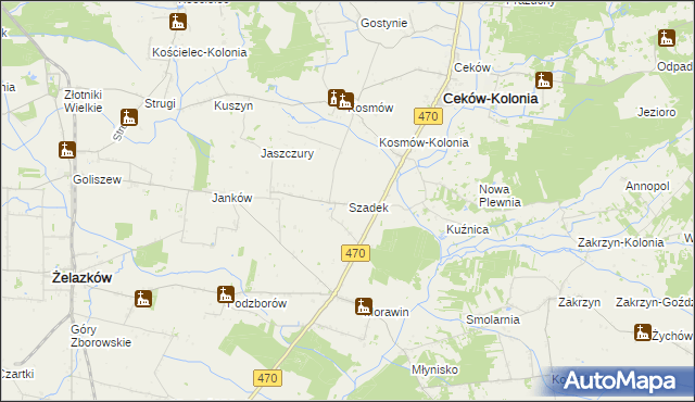 mapa Szadek gmina Ceków-Kolonia, Szadek gmina Ceków-Kolonia na mapie Targeo