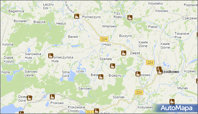 mapa Szarłata gmina Przodkowo, Szarłata gmina Przodkowo na mapie Targeo