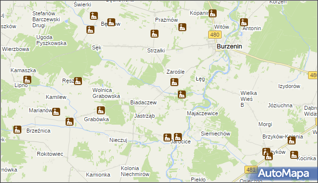 mapa Szczawno gmina Burzenin, Szczawno gmina Burzenin na mapie Targeo