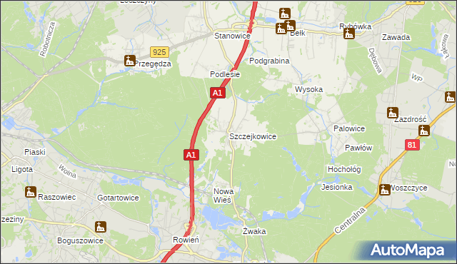 mapa Szczejkowice, Szczejkowice na mapie Targeo