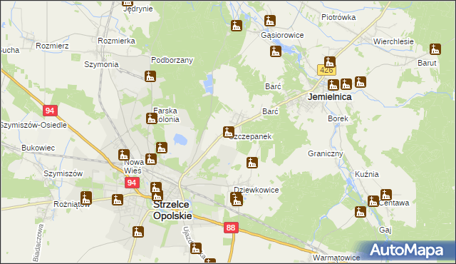 mapa Szczepanek gmina Strzelce Opolskie, Szczepanek gmina Strzelce Opolskie na mapie Targeo