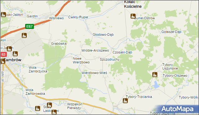 mapa Szczodruchy gmina Kołaki Kościelne, Szczodruchy gmina Kołaki Kościelne na mapie Targeo