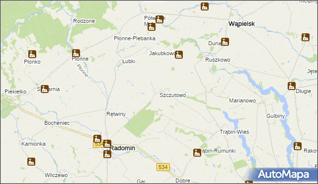 mapa Szczutowo gmina Radomin, Szczutowo gmina Radomin na mapie Targeo