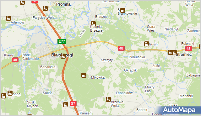 mapa Szczyty gmina Białobrzegi, Szczyty gmina Białobrzegi na mapie Targeo
