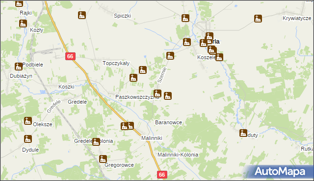 mapa Szernie, Szernie na mapie Targeo