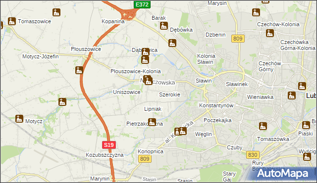 mapa Szerokie gmina Konopnica, Szerokie gmina Konopnica na mapie Targeo