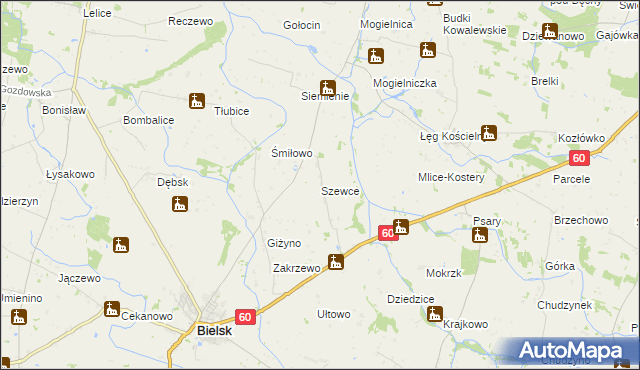 mapa Szewce gmina Bielsk, Szewce gmina Bielsk na mapie Targeo