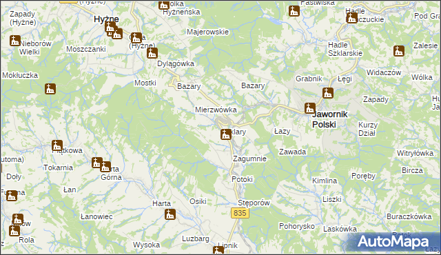mapa Szklary gmina Hyżne, Szklary gmina Hyżne na mapie Targeo