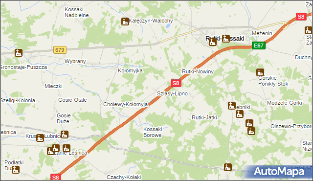 mapa Szlasy-Lipno, Szlasy-Lipno na mapie Targeo