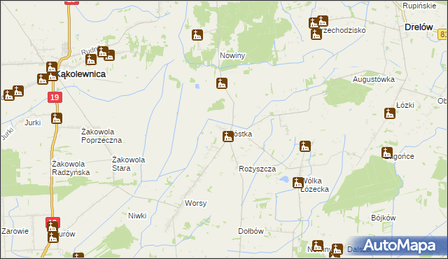 mapa Szóstka gmina Drelów, Szóstka gmina Drelów na mapie Targeo