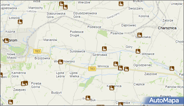 mapa Szreniawa gmina Gołcza, Szreniawa gmina Gołcza na mapie Targeo