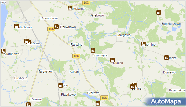 mapa Szumiąca gmina Kamień Pomorski, Szumiąca gmina Kamień Pomorski na mapie Targeo