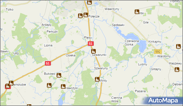 mapa Szwarunki, Szwarunki na mapie Targeo
