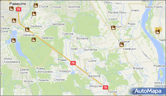 mapa Szymanów gmina Góra Kalwaria, Szymanów gmina Góra Kalwaria na mapie Targeo
