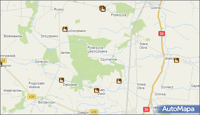 mapa Szymanów gmina Koźmin Wielkopolski, Szymanów gmina Koźmin Wielkopolski na mapie Targeo