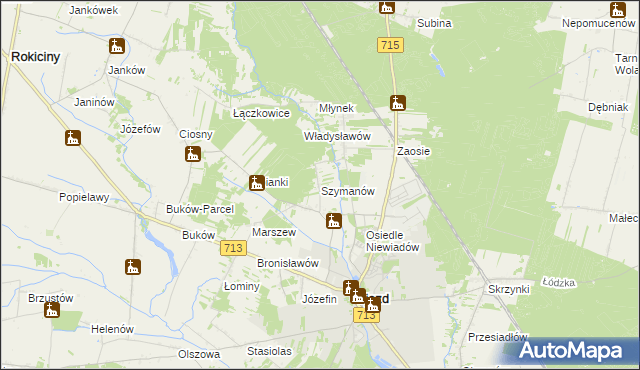 mapa Szymanów gmina Ujazd, Szymanów gmina Ujazd na mapie Targeo