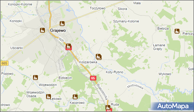 mapa Szymany gmina Grajewo, Szymany gmina Grajewo na mapie Targeo