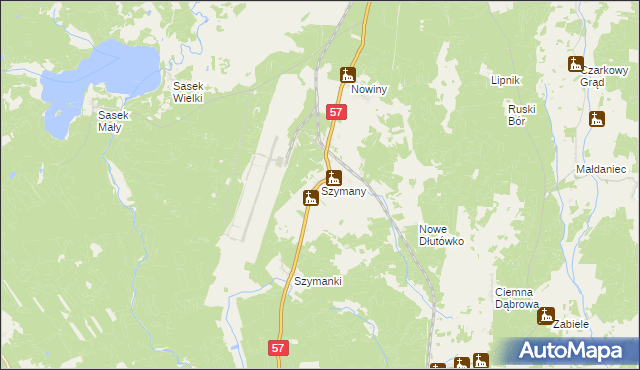 mapa Szymany gmina Szczytno, Szymany gmina Szczytno na mapie Targeo