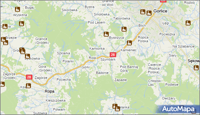 mapa Szymbark gmina Gorlice, Szymbark gmina Gorlice na mapie Targeo