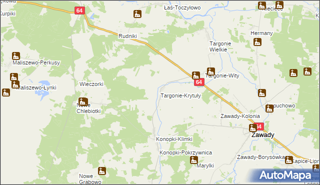 mapa Targonie-Krytuły, Targonie-Krytuły na mapie Targeo